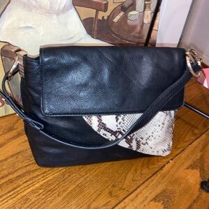 Leather + Snakeskin Shoulder Bag -Black NWOT